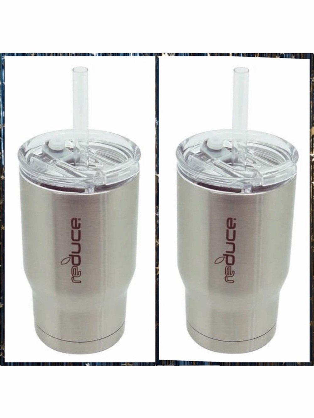 Set of 2 Reduce Coldee Stainless Steel 14 Ounce Tumblers with Lids & Straws